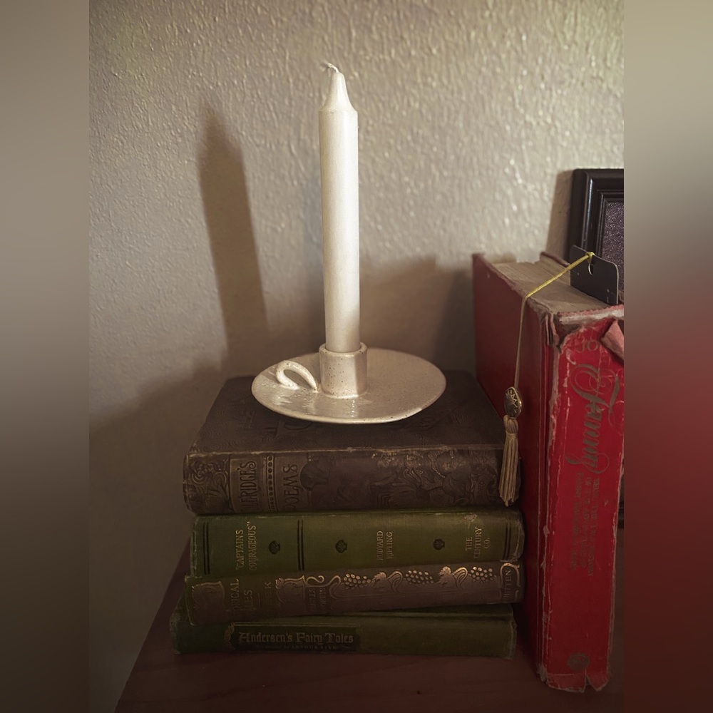 Rustic Vintage Cream Ceramic Taper Candle Holder - Picture 2 of 7
